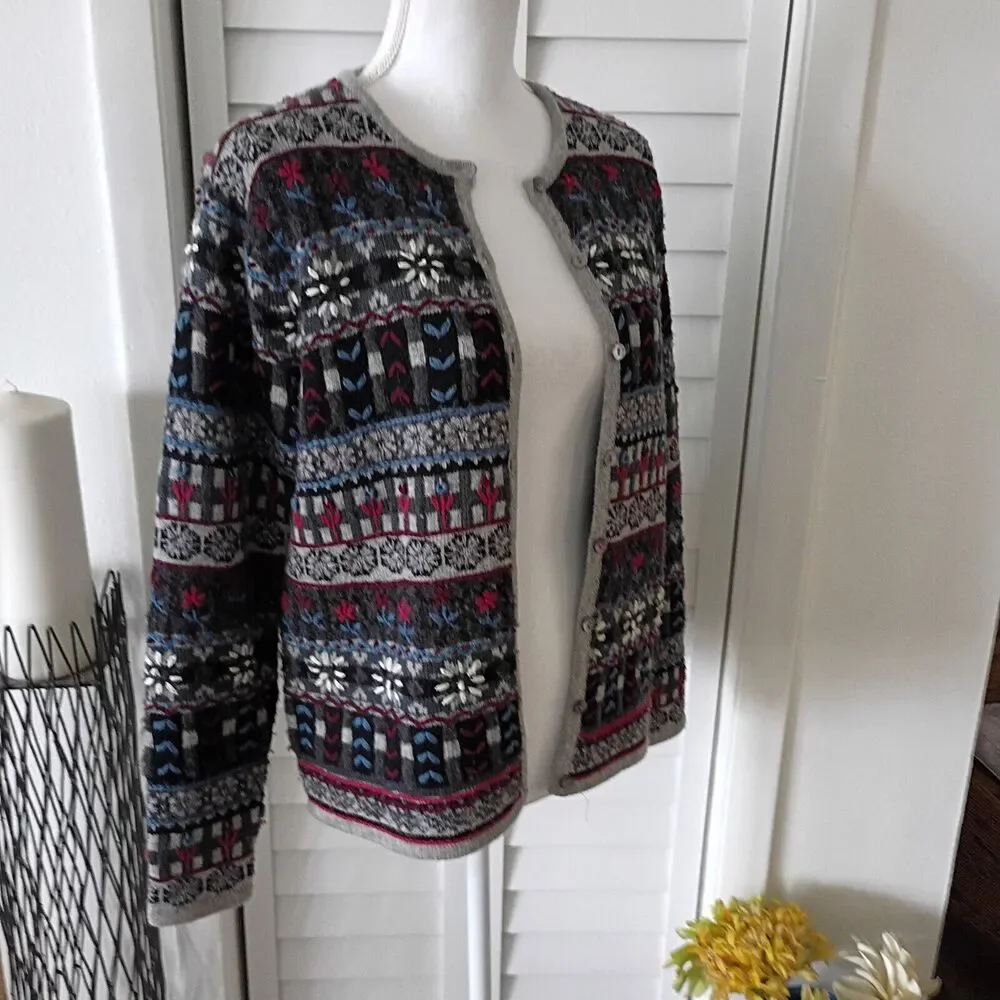 Talbot's women's vintage grey color palate Lambswool blend cardigan S‎
